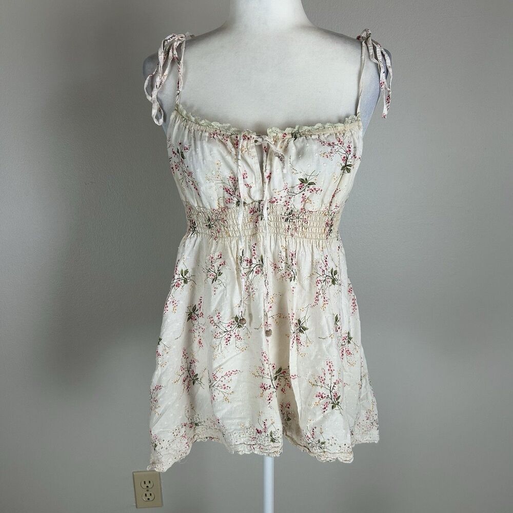 Y2K Wet Seal Babydoll Floral Ditzy Coquette Dainty Top Large Cottage Lace Asym